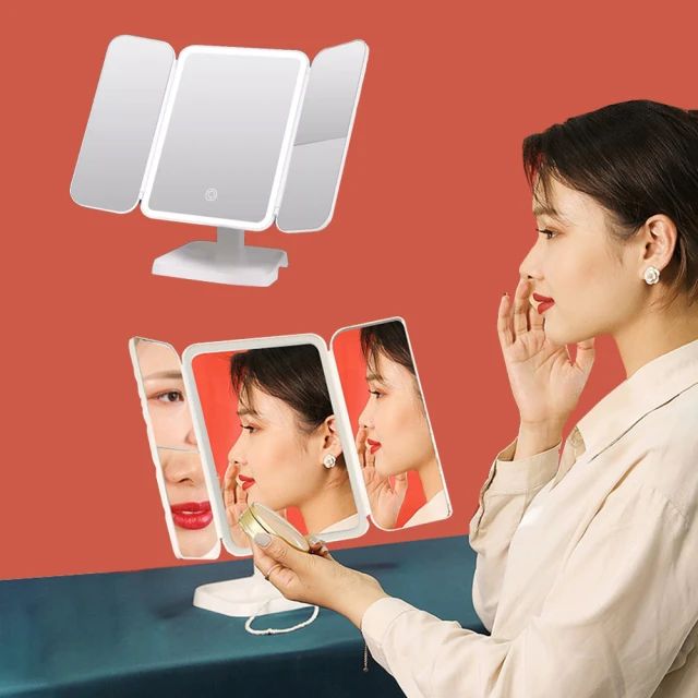 HAOJIA LED補光貝殼化妝鏡 觸控式補光燈 化妝鏡 梳妝臺美顏化妝燈 美妝鏡 梳妝鏡 補妝鏡-白色 歷史價格詳細信息