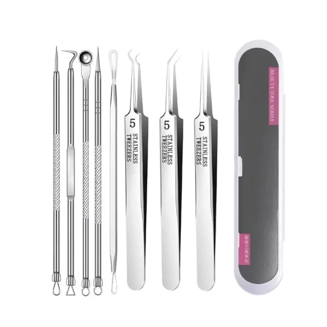 不鏽鋼粉刺夾 8件組 免運 台灣出貨 粉刺夾 粉刺針 美容工具 直嘴夾 彎型粉刺夾 拔粉刺【HB22】 歷史價格詳細信息