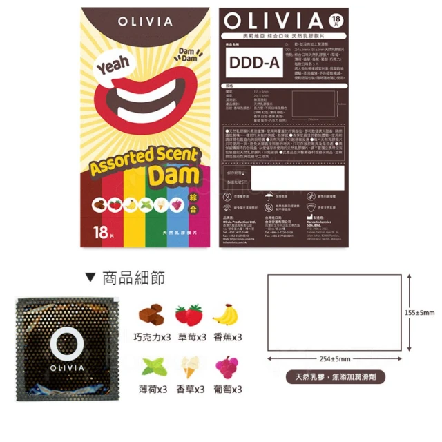 OLIVIA奧莉維亞 口愛膜-綜合口味  6片/盒【Donki日本唐吉訶德】無潤滑液 天然乳膠膜 口交用保險套 衛生套 歷史價格詳細信息