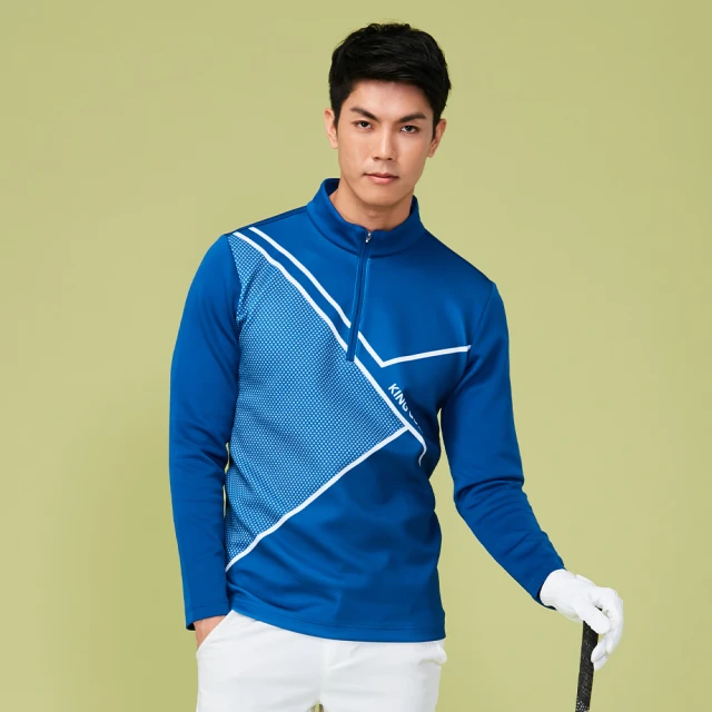 【KING GOLF】速達-男款三角撞色印圖開襟POLO衫/高爾夫球衫(藍色) 歷史價格詳細信息