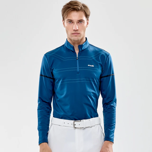 【PING】男款條紋蓄熱保暖石墨烯高爾夫口袋長袖POLO衫-深藍(GOLF/高爾夫球衫/PA24215-58) 歷史價格詳細信息