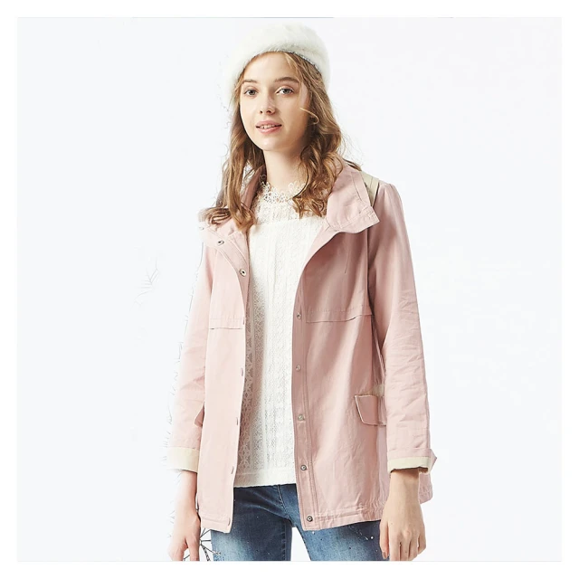 【MYVEGA 麥雪爾】高立領同色包釦防風外套-粉 歷史價格詳細信息