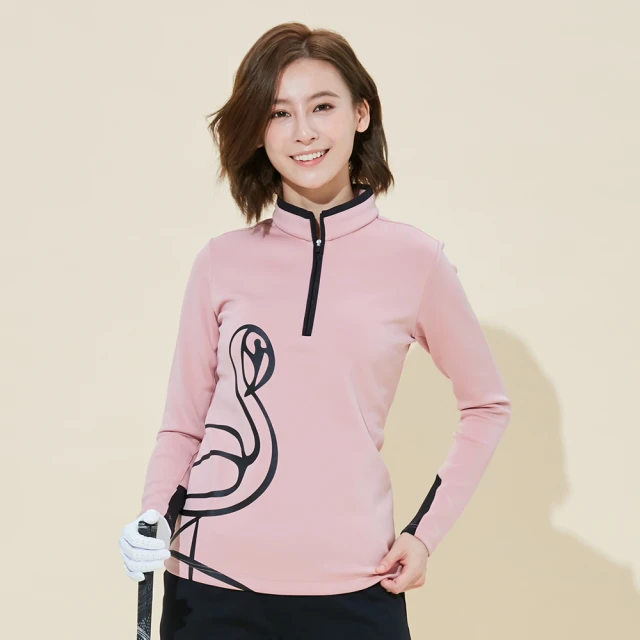 【KING GOLF】網路限定款-女款千鳥紋印圖星星刺繡中厚刷毛長袖POLO衫(綠色) 歷史價格詳細信息