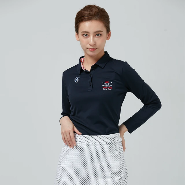 【KING GOLF】網路限定款-女款千鳥紋印圖星星刺繡中厚刷毛長袖POLO衫(綠色) 歷史價格詳細信息