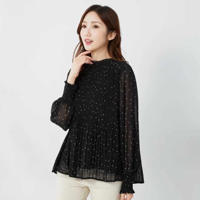 【betty’s 貝蒂思】點點雪紡荷葉邊翻領抽繩上衣(共二色) 歷史價格詳細信息