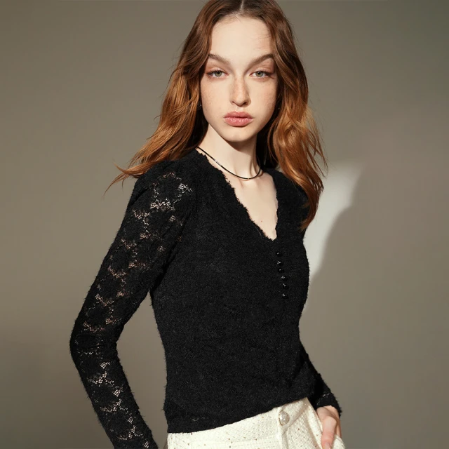 優雅V型撞色織帶拼接雪紡荷葉口袋長袖連衣裙(黑L-3L)-A363熊衣褲語 歷史價格詳細信息