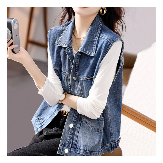 牛仔馬甲 牛仔背心女 牛仔馬甲外套女中長款2021新款春秋韓版寬松百搭無袖背心外穿馬夾 歷史價格詳細信息