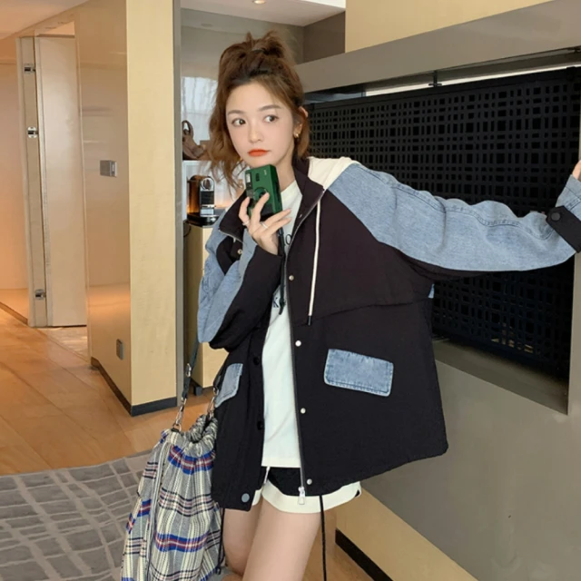 【UniStyle】長袖牛仔外套 韓系圓領撞色拼接夾克 女 ZM163-W906(藍) 歷史價格詳細信息
