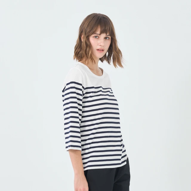GIORDANO 女裝條紋七分袖上衣 - 標誌黑X皎白 歷史價格詳細信息
