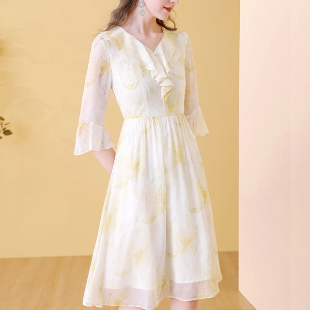 【FQ 時尚天后】黑翻領銀珠蕾絲邊雪紡洋裝(中大尺碼/S-3XL) 歷史價格詳細信息