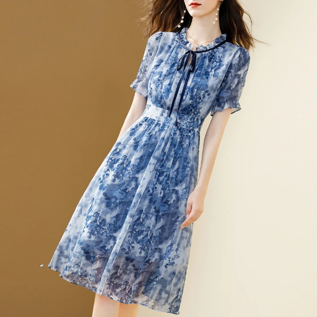 【FQ 時尚天后】黑翻領銀珠蕾絲邊雪紡洋裝(中大尺碼/S-3XL) 歷史價格詳細信息