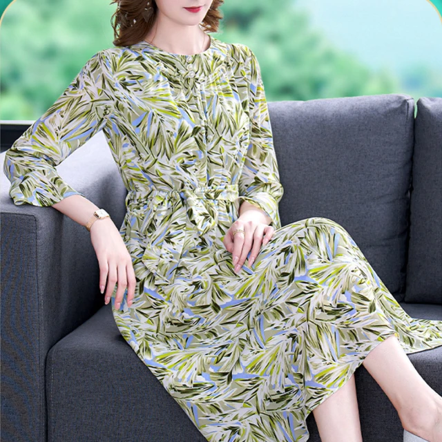 【ALICAI 艾麗彩】晶亮綠小黃花木耳袖雪紡洋裝(中大尺碼/S-3XL) 歷史價格詳細信息