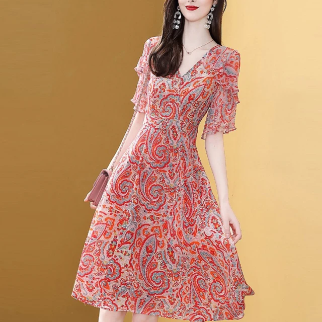 【FQ 時尚天后】黑翻領銀珠蕾絲邊雪紡洋裝(中大尺碼/S-3XL) 歷史價格詳細信息