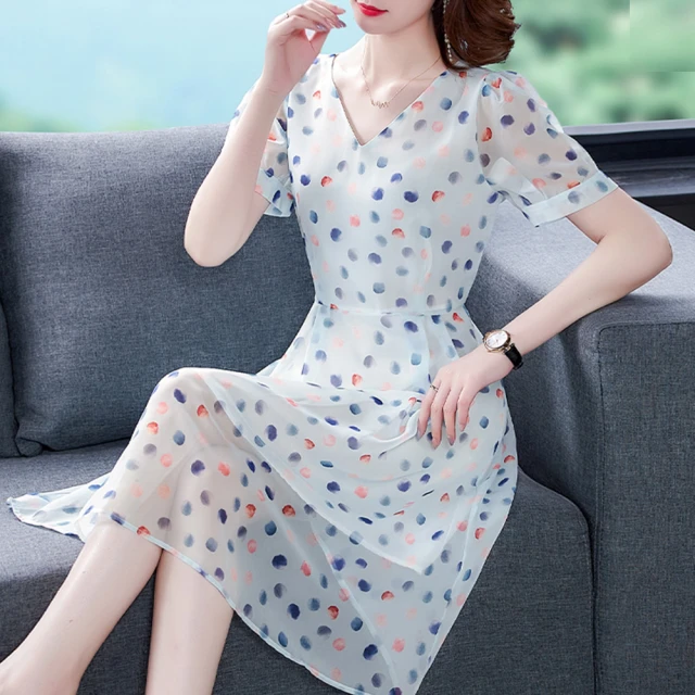 【ALICAI 艾麗彩】晶亮綠小黃花木耳袖雪紡洋裝(中大尺碼/S-3XL) 歷史價格詳細信息