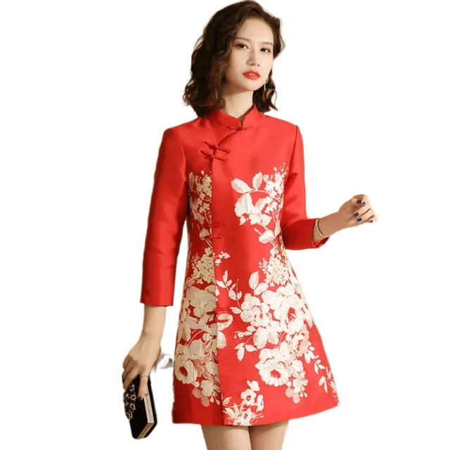 【巴黎精品】雙12 連身裙改良式旗袍(短袖立領開衩印花女裙子a1gc86) 歷史價格詳細信息