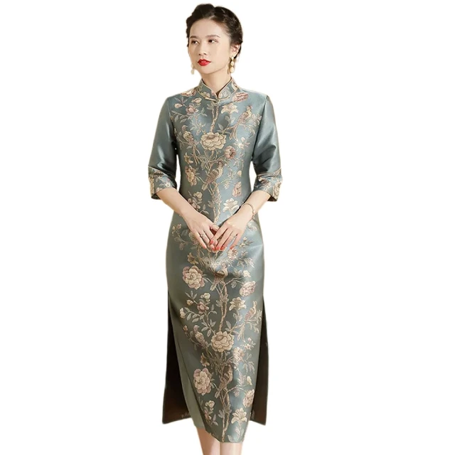 【巴黎精品】雙12 連身裙改良式旗袍(短袖立領開衩印花女裙子a1gc86) 歷史價格詳細信息