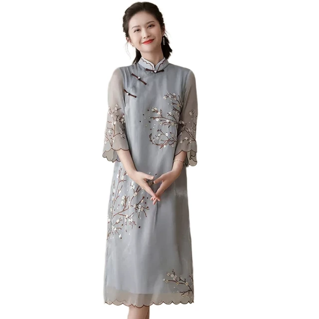 【巴黎精品】雙12 連身裙改良式旗袍(短袖立領開衩印花女裙子a1gc86) 歷史價格詳細信息