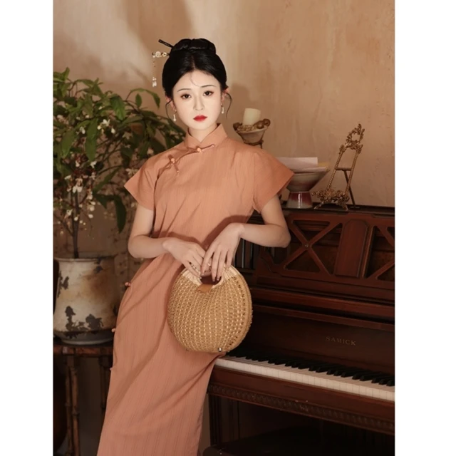 【巴黎精品】雙12 連身裙改良式旗袍(短袖優雅棉麻開衩女裙子a1gc36) 價格比較,價格查詢,歷史價格詳細信息