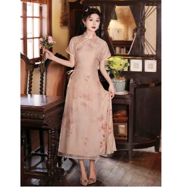 【巴黎精品】雙12 連身裙改良式旗袍(短袖立領開衩印花女裙子a1gc86) 歷史價格詳細信息