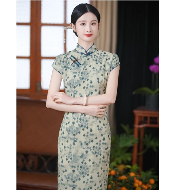 【巴黎精品】雙12 連身裙改良式旗袍(短袖立領開衩印花女裙子a1gc86) 歷史價格詳細信息