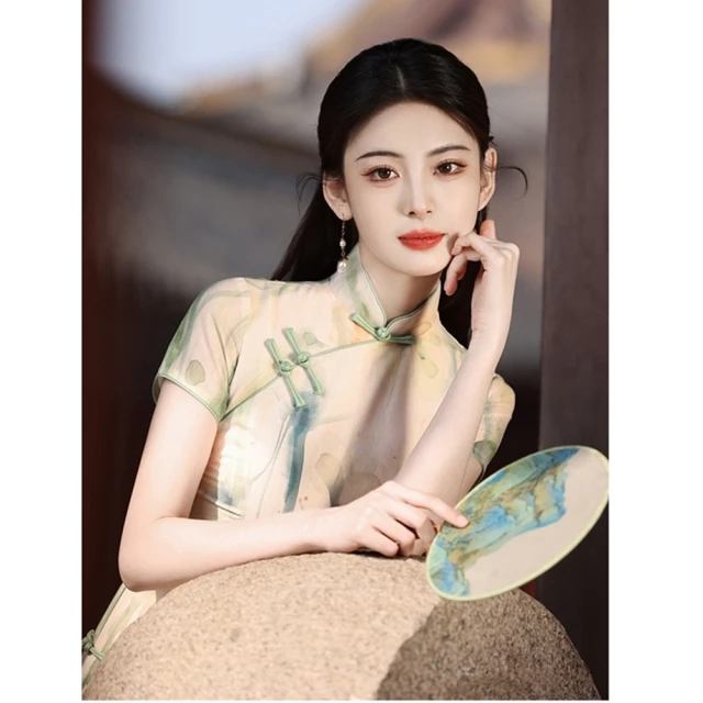 【巴黎精品】雙12 連身裙改良式旗袍(短袖立領開衩印花女裙子a1gc86) 歷史價格詳細信息