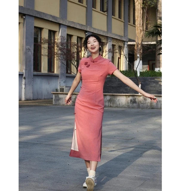 【巴黎精品】雙12 連身裙改良式旗袍(短袖立領開衩印花女裙子a1gc86) 歷史價格詳細信息