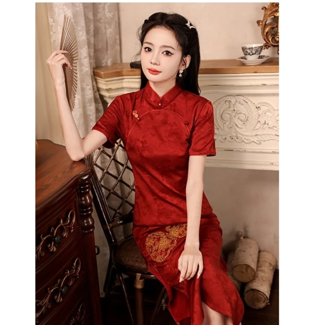 【巴黎精品】雙12 連身裙改良式旗袍(短袖立領開衩印花女裙子a1gc86) 歷史價格詳細信息