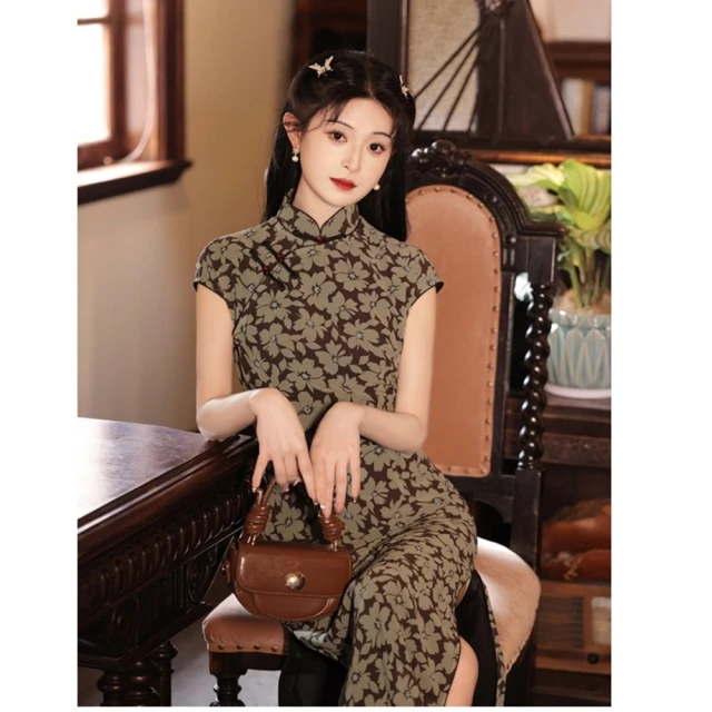 【巴黎精品】雙12 連身裙改良式旗袍(短袖立領開衩印花女裙子a1gc86) 歷史價格詳細信息