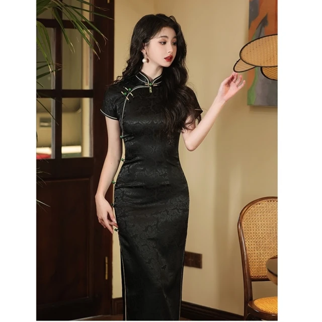 【巴黎精品】雙12 連身裙改良式旗袍(短袖立領開衩印花女裙子a1gc86) 歷史價格詳細信息