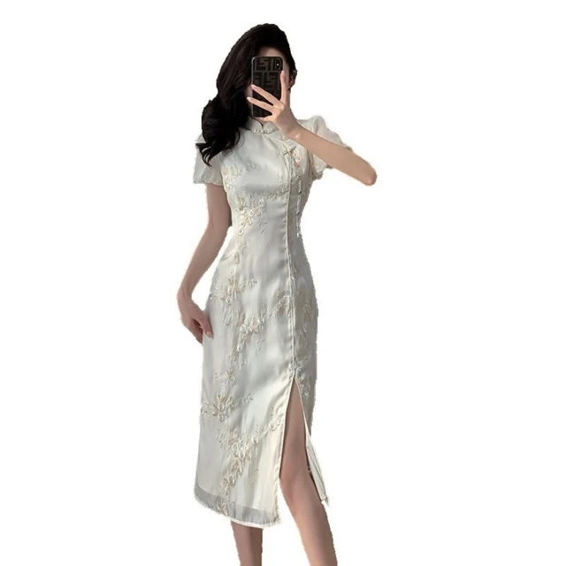 【巴黎精品】雙12 連身裙改良旗袍(七分袖絲質提花中長款女裙子a1gq61) 歷史價格詳細信息