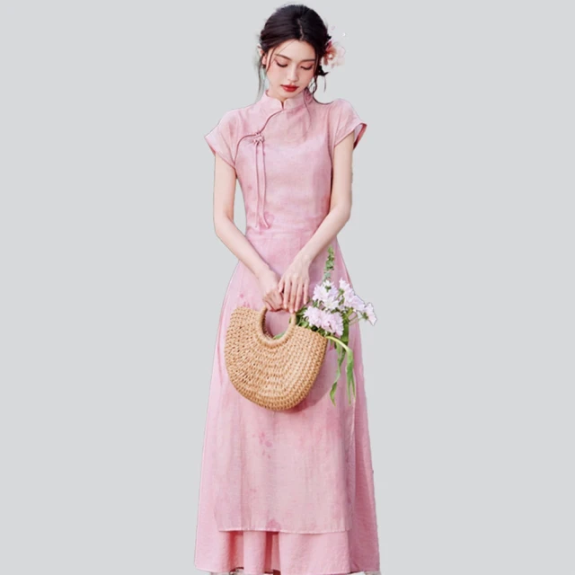 【巴黎精品】雙12 連身裙改良旗袍(七分袖絲質提花中長款女裙子a1gq61) 歷史價格詳細信息