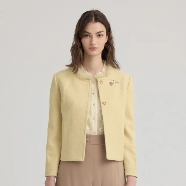 【ILEY 伊蕾】可拆皮草毛領毛料修身外套(淺黃；M-2L；1244314039) 價格比較,價格查詢,歷史價格詳細信息