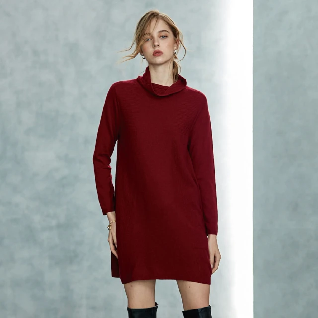 蜜雪兒MySHEROS-羊毛素色針織套頭上衣-酒紅-0410-34276-36 歷史價格詳細信息