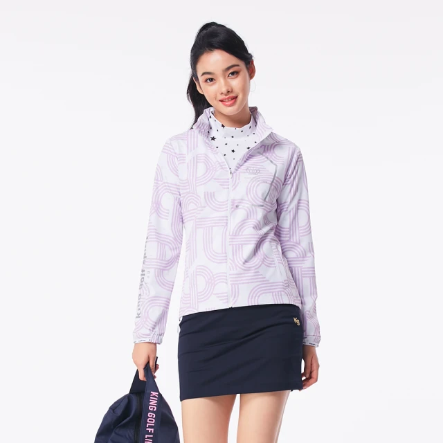 【KING GOLF】網路限定款-女款千鳥紋印圖星星刺繡中厚刷毛長袖POLO衫(綠色) 歷史價格詳細信息