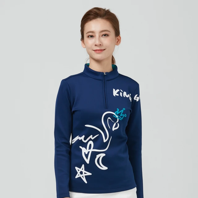 【KING GOLF】網路限定款-女款千鳥紋印圖星星刺繡中厚刷毛長袖POLO衫(綠色) 歷史價格詳細信息