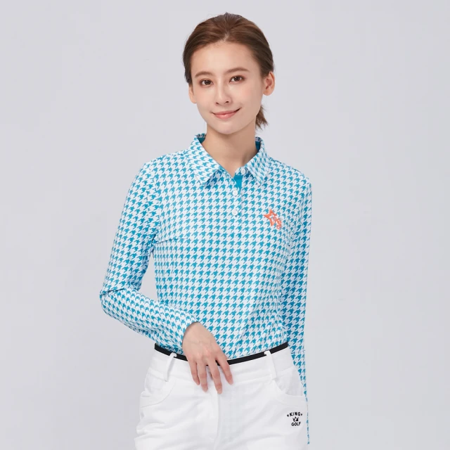 【KING GOLF】網路限定款-女款千鳥紋印圖星星刺繡中厚刷毛長袖POLO衫(綠色) 價格比較,價格查詢,歷史價格詳細信息