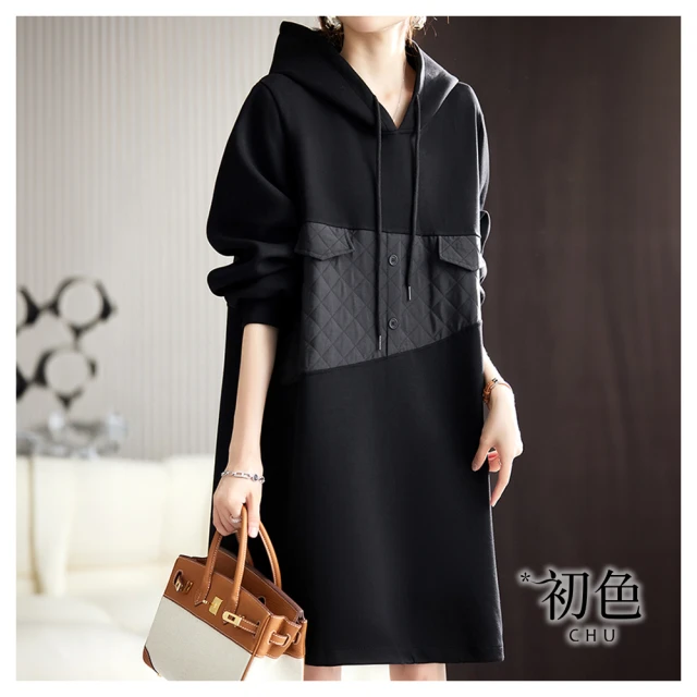 【初色】洋氣時髦顯瘦假兩件螺紋拼接單排釦按扣立領長袖連帽皮衣外套女外套-共3色-38478(M-3XL可選) 歷史價格詳細信息