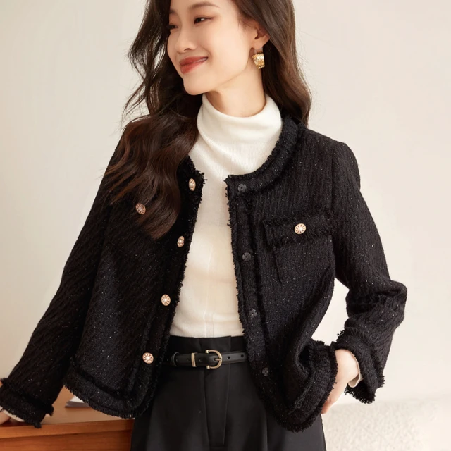 【初色】小香風毛邊粗花毛呢長袖排釦短款西裝外套-黑色-30436(M-2XL可選) 價格比較,價格查詢,歷史價格詳細信息