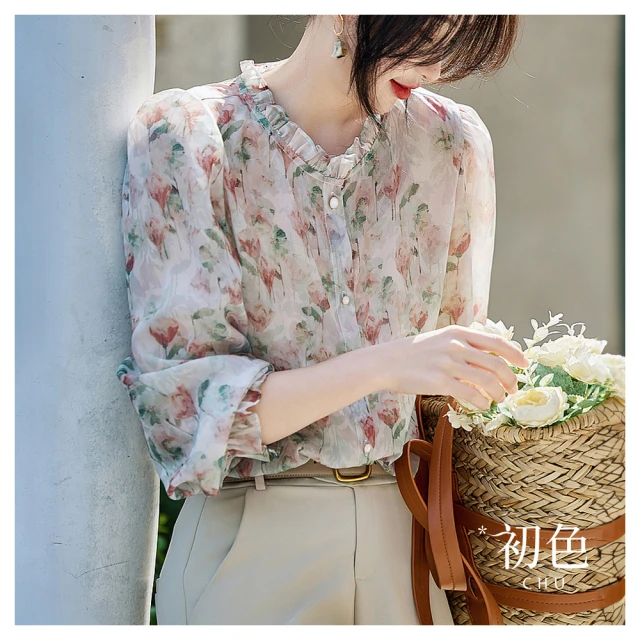 【初色】文藝風寬鬆休閒碎花圓領短袖T恤上衣女上衣-共3色-34657(M-4XL可選) 歷史價格詳細信息