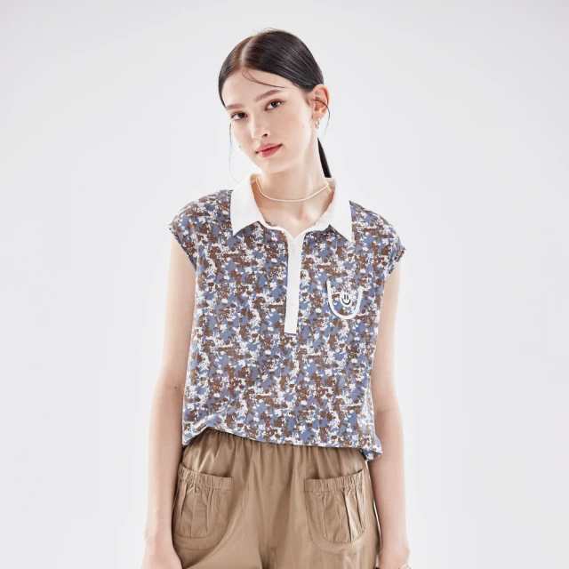 蜜雪兒MySHEROS-純棉小V領格紋拼接菱格紋半排扣上衣-綠-1310-31660-60 歷史價格詳細信息