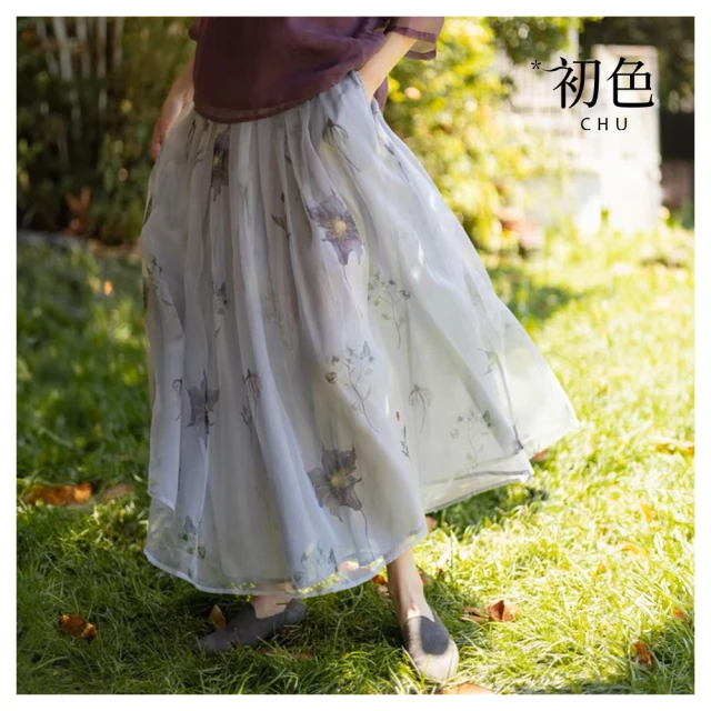 【初色】復古風中式氣質優雅碎花印花雪紡澎五分短袖袖圓領T恤上衣女上衣-灰色-33636(M-2XL可選) 歷史價格詳細信息