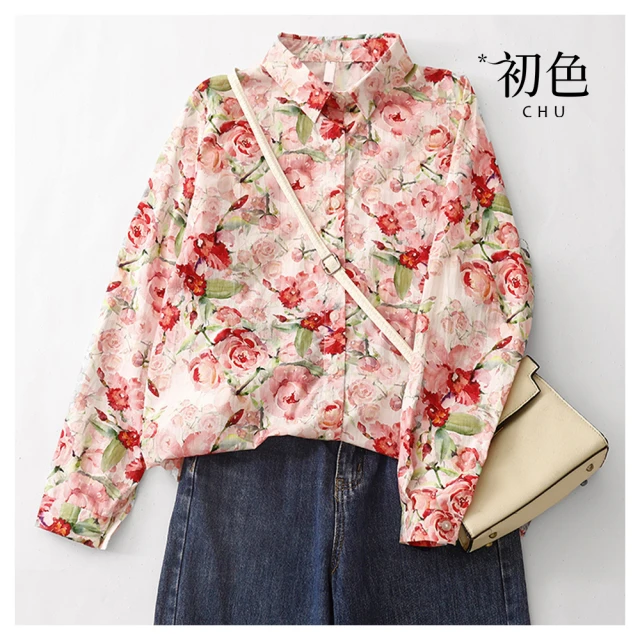 【初色】復古風中式氣質優雅碎花印花雪紡澎五分短袖袖圓領T恤上衣女上衣-灰色-33636(M-2XL可選) 歷史價格詳細信息