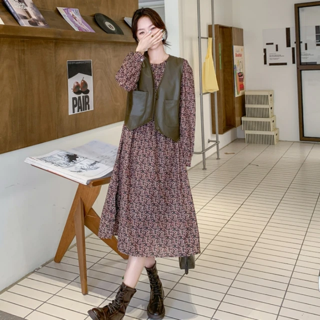 【UniStyle】2件式麂皮背心碎花長袖洋裝 韓系美拉德穿搭 女 ZM131-7026(咖) 歷史價格詳細信息