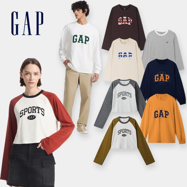 【GAP】男女裝 Logo純棉印花圓領長袖T恤-多款任選(622781&636018&637105) 歷史價格詳細信息