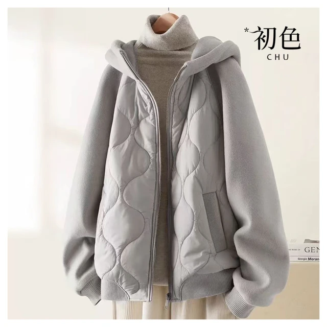 【初色】韓版休閒純色壓褶寬鬆大碼過膝長款連帽風衣外套女外套-共6色-38042(M-4XL可選) 歷史價格詳細信息