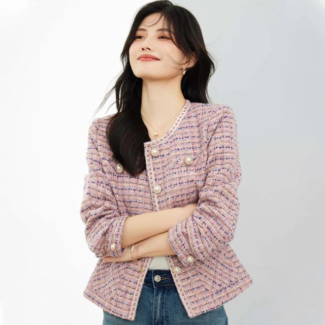 【初色】小香風毛邊粗花毛呢長袖排釦短款西裝外套-黑色-30436(M-2XL可選) 歷史價格詳細信息