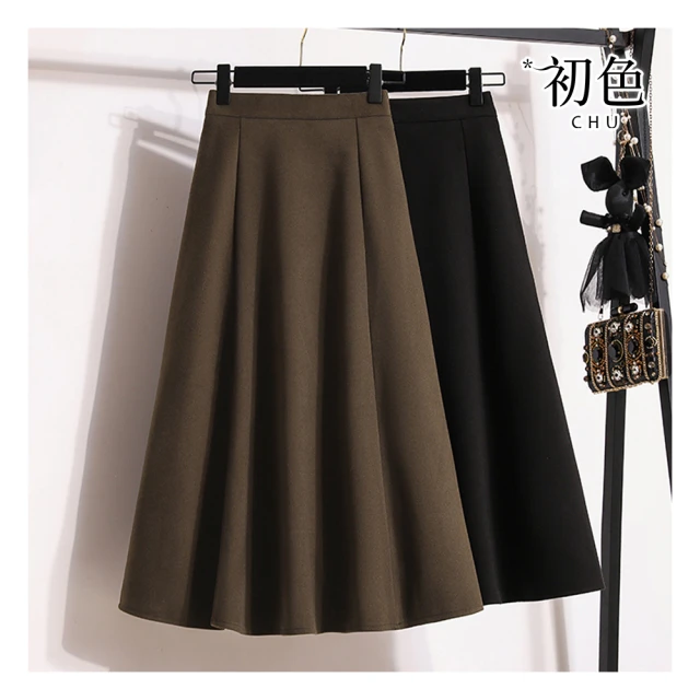 【初色】A字七分半身裙高腰牛仔百褶長裙褲裙-淺藍色-36900(M-4XL可選) 歷史價格詳細信息