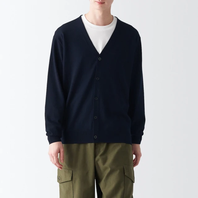 男羊毛可水洗中密織V領開襟衫【MUJI 無印良品】 歷史價格詳細信息