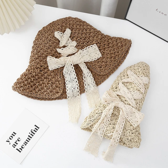 寬帽檐蝴蝶結飄帶沙灘帽女士夏季戶外遮陽防曬透氣時尚拼接草帽子潮 歷史價格詳細信息