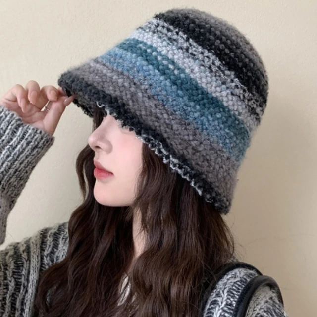 多巴胺撞色毛線針織帽子女冬季2023新款毛絨帽保暖護耳彩色盆帽潮 歷史價格詳細信息